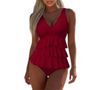 Generico Costume Intero Modellante Donna Nero Due Pezzi Costume da Bagno Comodo da Donna, Due Pezzi, Adatto per la Spiaggia, Costumi da Bagno da Donna, Eleganti Bikini Donna Costume Intero (Red, L)