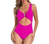 Generico Costume Intero Modellante Monokini Donna Mare Women's Summer Fashion Suspender Waist Hollow One Swimsuit Solid Color Sexy Bikini Swimsuit Bikini Sports Costumi da Bagno Mestuali (Hot Pink, M)