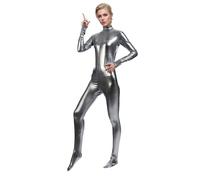 Generico Costume Intero Nero di Halloween da Bambini, a Maniche Lunghe Gotico,Tuta Aderente,Body Skinny con Cerniera,Jumpsuit Nero,Seconda Pelle,per Carnevale,Cosplay e Feste Tema,S-XL (Silver, C)
