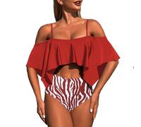 Generico Costume Mare Donna Bikini No Segno Abbronzatura Women's Spring/Summer Printed Bikini Nylon Large Split Swimsuit Set Costume A Vita Alta Donna Pezzo sopra (Coffee,XL)