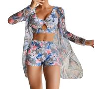 Generico Costume Mare Donna Due Pezzi Bikini Balconcino Reggiseno Stampato Multicolore Sexy Estivo da Donna Senza Supporto in Acciaio Bikini A Tre Pezzi Costumi Interi Costume Intero