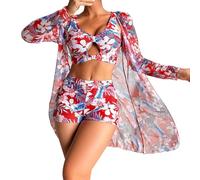 Generico Costume Mare Donna Due Pezzi Bikini Balconcino Reggiseno Stampato Multicolore Sexy Estivo da Donna Senza Supporto in Acciaio Bikini A Tre Pezzi Costumi Interi Costume Intero