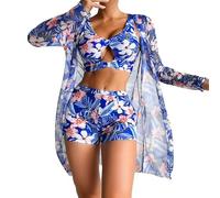 Generico Costume Mare Donna Due Pezzi Bikini Balconcino Reggiseno Stampato Multicolore Sexy Estivo da Donna Senza Supporto in Acciaio Bikini A Tre Pezzi Costumi Interi Costume Intero