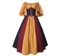 Generico Costume Medievale Donna, Abito Rinascimentale per Halloween Abito Vittoriano con Maniche Corte Tema Pirata o Fata Vestito Vintage per Feste a Tema e Cosplay