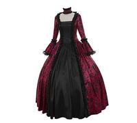 Generico Costume Medievale Donna Curvy Retro dell'800 Abito Rinascimentale Donna Taglie Forti con Maniche a Tromba Costume Halloween Donna Vestito Dark Gothic Maxi Abito