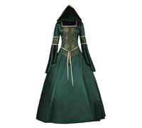 Generico Costume Medievale Donna Gotico con Cappuccio e Accessori per Halloween e Feste a Tema Vestito da Vampira con Maniche Eleganti e Gonna Svasata per un Look Seduttivo(Green, XXXL)