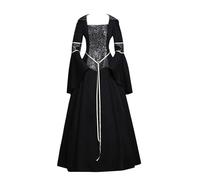 Generico Costume Medievale Donna Gotico con Cappuccio e Accessori per Halloween e Feste a Tema Vestito da Vampira con Maniche Eleganti e Gonna Svasata per un Look Seduttivo(Black, XXL)