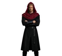 Generico Costume Medioevo Rinascimentale Uomo Pirata Cavaliere | Set Accessori Halloween Vampiro Mantello Retro Cappuccio Vintage Carnevale