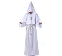 Generico Costume Monaco, Costume Carnevale Costume Halloween Adulto Uomo Donna, Vestito Halloween Mantello con Cappuccio, Cintura di Corda e Collana di Croci, Halloween Costume Cosplay Uomo