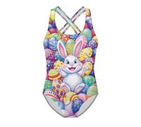 Generico Costume Nuoto Bambina Intero con Schiena a Croce, Stampa con Capibara, Fragole e Cuori, Tessuto Elasticizzato per Piscina, Mare, Vacanze e Feste Tematiche