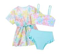 Generico Costume One Piece - Costume da Bagno da Bambina Set da 3 Pezzi con Copricostume Floreale Stampa di Simpatici Cartoni Animati Bikini per Bambini per Spiaggia Piscina Estate età 3-7 Anni