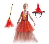 Generico Costume per Bambini Gonna Mascherata con Cappello e Scopa | Abito da per Bambina per Festa in Maschera, Foto, Natale, Carnevale