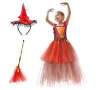 Generico Costume per Bambini Gonna Mascherata con Cappello e Scopa | Abito da per Bambina per Festa in Maschera, Foto, Natale, Carnevale