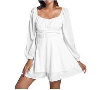 Generico Costume Pirata Donna Carnevale con Pantaloncini Integrate, Scollo Quadro e Maniche a Lanterna Vestito Pirata Volant Elegante Curvy Costumi Piratessa Gotico per Halloween, Feste,Bianco,XL