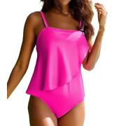 Generico Costume Piscina Donna Bikini con Ferretto Solid Color Double Layered Women's Swimsuit Multi Color Bikini Split Swimsuit Costume Triangolo Donna Pezzo sopra (Hot Pink,L)