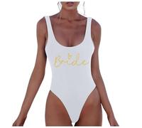 Generico Costume Piscina Due Pezzi Costumi Interi Body da Intero con Scollo Rotondo Stampa Lettere Bride Tessuto Elasticizzato Senza Maniche Pancia Piatta
