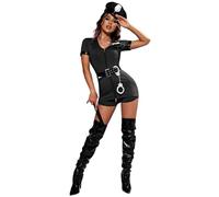 Generico Costume poliziotta donna sexy corto da polizia con cappello manette e cintura divisa della polizia seducente per carnevale feste a tema