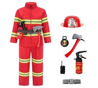 Generico Costume Pompiere Bambino 8pcs Abiti Pompiere Bambina con Accessori di Pompieri Natalizio Bambini Costume Pompiere per Gioco Adatto Carnevali, Feste di Natale Esercitazioni Antincendio