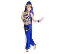 Generico Costume Principessa Araba Vestito da Danza Bambina del Ventre con Copricapo Collana Vestiti da Ballo Ragazzina Costumi di Carnevale Halloween Ragazzina Dance Gonna Frange Ragazze