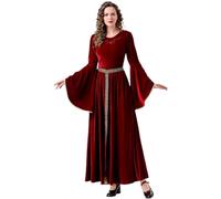 Generico Costume Regina Medievale Donna Maniche a Tromba Swing Maniche Svasate Vestito Lungo Maniche Lungo Donne Abito da Donna Rinascimentale Vestito Halloween Donna Carnevale Festa HalloweenRetro