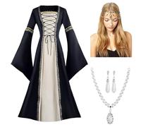 Generico Costume Rinascimentale Donna Abito Aderente con Scollo Tondo Vestito da Regina o Principessa Medievale Costume Elegante e Comodo per Carnevale