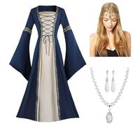 Generico Costume Rinascimentale Donna Abito Aderente con Scollo Tondo Vestito da Regina o Principessa Medievale Costume Elegante e Comodo per Carnevale