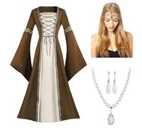 Generico Costume Rinascimentale Donna Abito Aderente con Scollo Tondo Vestito da Regina o Principessa Medievale Costume Elegante e Comodo per Carnevale