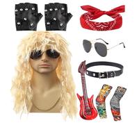 Generico Costume Rock Uomo | Stile Hippie Anni '70 | Abbigliamento Stile Punk con Occhiali da Sole e Parrucca per Feste Spiaggia Festival Musica Halloween