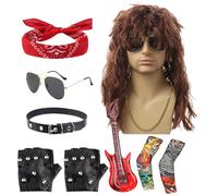 Generico Costume Rocker Uomo,Stile Hippie Anni '70 | Set Parrucca e Occhiali da Sole Stile Punk per Festival Musicali Spiaggia Halloween Uomo e Donna