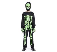 Generico Costume scheletro bambino-Halloween Costume da Scheletro Bambini: Fluorescente Teschio Costumi 3Kit per Bambino e Bambina