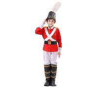 Generico Costume Soldato per Bambini,Set di Halloween,Stile Nocciolaio con Cappello Alta, Colori Rosso,Verde e Oro,Outfit Elegante,per Feste di Natale,Carnevale e Eventi Tema (White, 5-6 years)