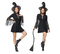 Generico Costume Strega Gotica Elegante Pizzo Per Halloween Cosplay Festa Abito Con Dettagli Traforati Costume Strega Donna Elegante Per Role Play E Performance(Black, M)