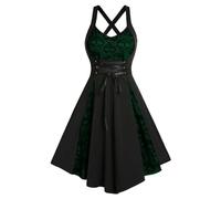 Generico Costume Strega Medievale Gotico Punk per Halloween Miniabito con Pizzo Teschio Abbigliamento Elegante e Traspirante Scollatura a V Vestiti Vintage Allacciatura per Feste a Tema Adulti Nero