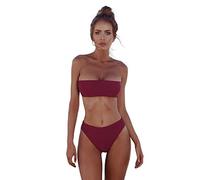 Generico Costume Tankini Bikini Triangolo Donna Due Pezzi Costume da Bagno A Fascia da Donna Bikini -up Beachwear Set di Fasciatura Costumi Bagno Brasiliani Wine Red M