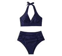 Generico Costume Tankini Donna Due Pezzi Push Up Bikini Set Bikini A Vita Alta da Donna,Costume da Bagno in Due Pezzi,Bagno retrò con Fondo Mutande Mestruali (Dark Blue,XL)