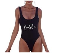 Generico Costume Team Bride,Costume Intero Bride Addio al Nubilato Scollo A U Stampa Lettera Costumi da Bagno Tinta Unita Slim Fit Curvy Body Costumes per Estate Party da Spiaggia