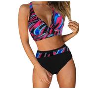 Generico Costume Vita Alta Donna Costume da Bagno Donna A Vita Alta Due Pezzi Bikini Set Donnas Costume Das Bagno Push Up Imbottito Reggiseno Bikini Donnas Due Pezzi Stampa Regolabile_0620DLYit