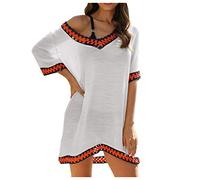 Generico Costume Vita Alta Tankini Donna Bikini Triangolo Costume da Bagno da Spiaggia Abito con Protezione Solare Camicetta Costumi Bagno Donna Etnici Bikini Mare Brasiliana (White,M)