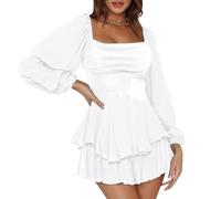 Generico CostumePirata Donna VestitoPirata Donna Senza Spalline Mini Abito con Pantaloncini Integrati a Maniche Lunghe con Volant Linea A 2 in 1 Abito Corto Bianco Costumi Carneval (White #2, S)