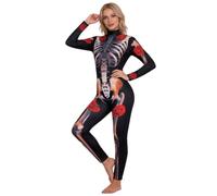 Generico Costumes Tutina Scheletro con Rose Donna,Licenza Ufficiale, Giorni dei Mortin, Tescha messicana,Costume Halloween Disponibile Taglia