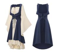 Generico Costumi Carnevale Donna,Abito Da Donna In Due Pezzi Con Maniche Lunghe E Coulisse In Stile Medievale Per Halloween