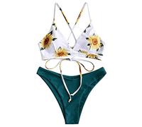 Generico Costumi con Ferretto Bikini Donna Mare Brasiliana Costuti da Bagno Poliestere Stampato Beach Girl Costumi da Piscina Donna Costume Intero Brasiliana (Army Green,XL)