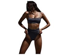Generico Costumi da Bagno Donna Scollo a V Triangolo Top Push-up Reggiseno Imbottito Cinturino Laterale Media Bottom Bikini Set Spiaggia Due Pezzi mutanda costume vita alta donna Trasparenza Del Succo