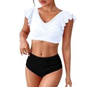 Generico Costumi da Mare Donna Tankini Curvy Bikini Push Up Women's Two Piece Swimsuit with Breast Without Support Costumi da Bagno Donna Curvy Costume Contenitivo (White,L)