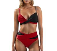 Generico Costumi Donna Due Pezzi Set Sportivo Vita Alta Push Up Triangolo Costume da Bagno Scollo a V Top Reggiseno Imbottito Vintage Costumi Perizoma Swimwear a Due Pezzi Bikini Estivi Beachwear