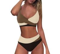 Generico Costumi Donna Mare Vita Alta Spiaggia Curvy Bikini a Due Pezzi Brasiliano Scollo a V Sexy Estate Swimwear Vacanza Triangolo Hot Costumi da Mare Elastico Classico Coordinati Costume Piscina