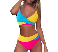 Generico Costumi Donna Mare Vita Alta Spiaggia Curvy Bikini a Due Pezzi Brasiliano Scollo a V Sexy Estate Swimwear Vacanza Triangolo Hot Costumi da Mare Elastico Classico Coordinati Costume Piscina