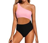 Generico Costumi Interi Costume Premaman Due Pezzi Costume da Bagno da Donna con Una Spalla E Un Ritaglio Costumi Assorbenti per Ciclo Taglie Forti (Pink,M)