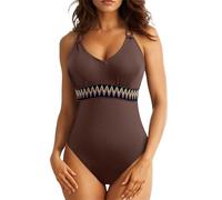 Generico Costumi Interi da Bagno per Donna Costume Hot Women's Solid Color Mesh Patchwork Swimsuit Europe And The States Sexy Fashion Slimming Backless Bikini Donna Mare Costume Senza (Coffee, XL)