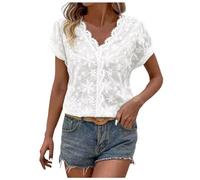 Generico Costumi Mare Donna, Maglietta da Donna Casual con Scollo A V in Pizzo Patchwork Tinta Unita Ricamata